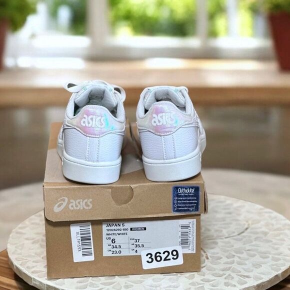ASICS Japan S White Leather Iridescent heel Sneakers Ortholite 1202A292-100 NWT - Picture 5 of 9